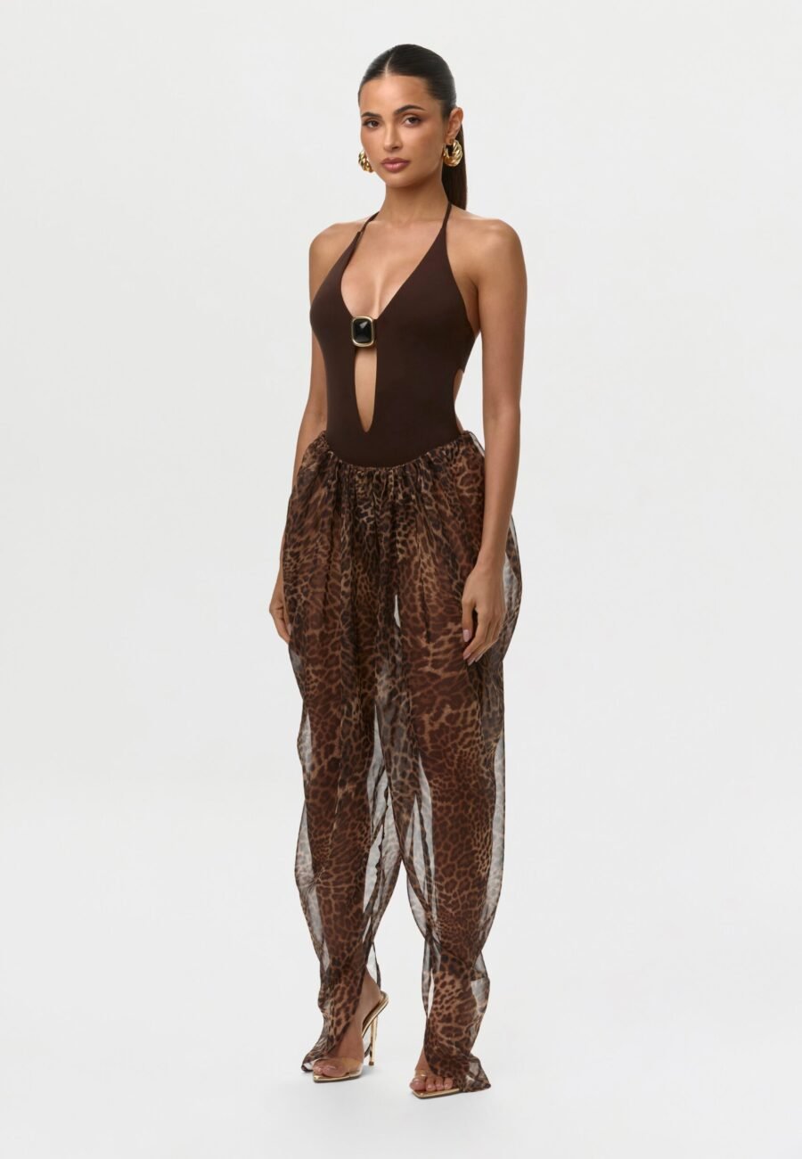 Chiffon Print Shirred Pants