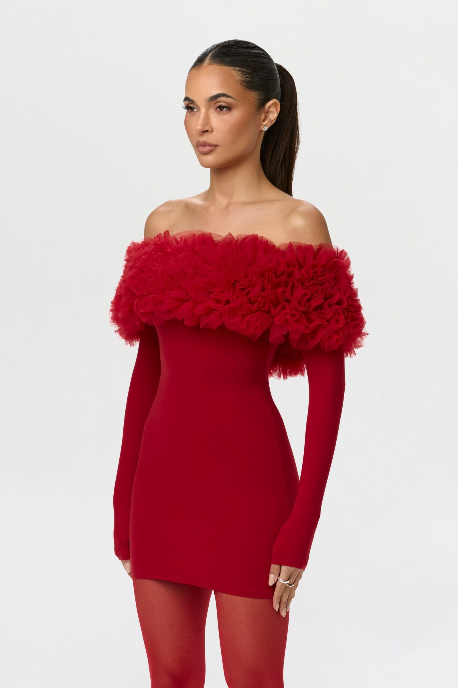 Naked Off-Shoulder Roses Mini Dress - Image 3
