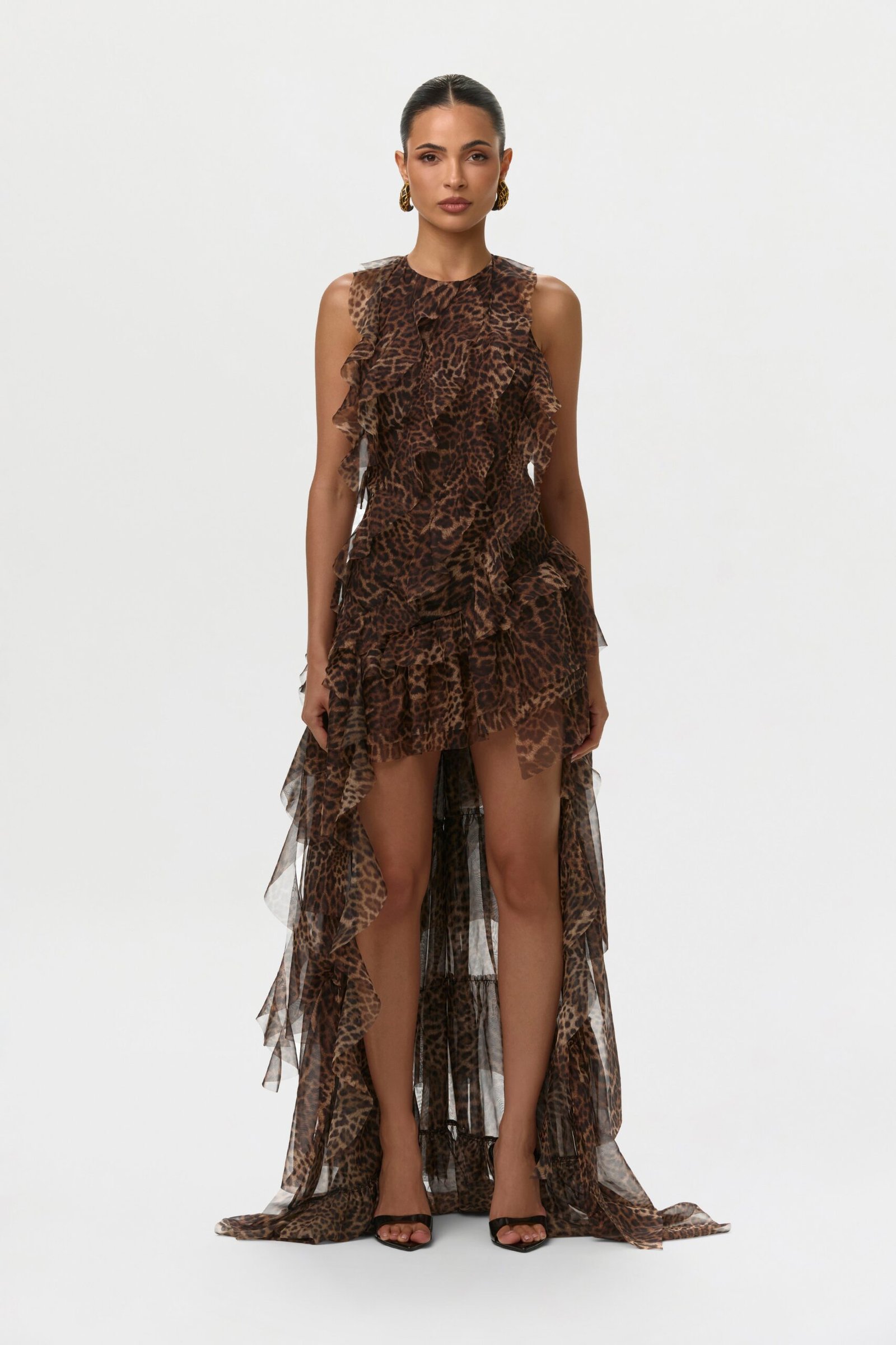 Chiffon Print Asymmetric Ruffle Dress - Image 2