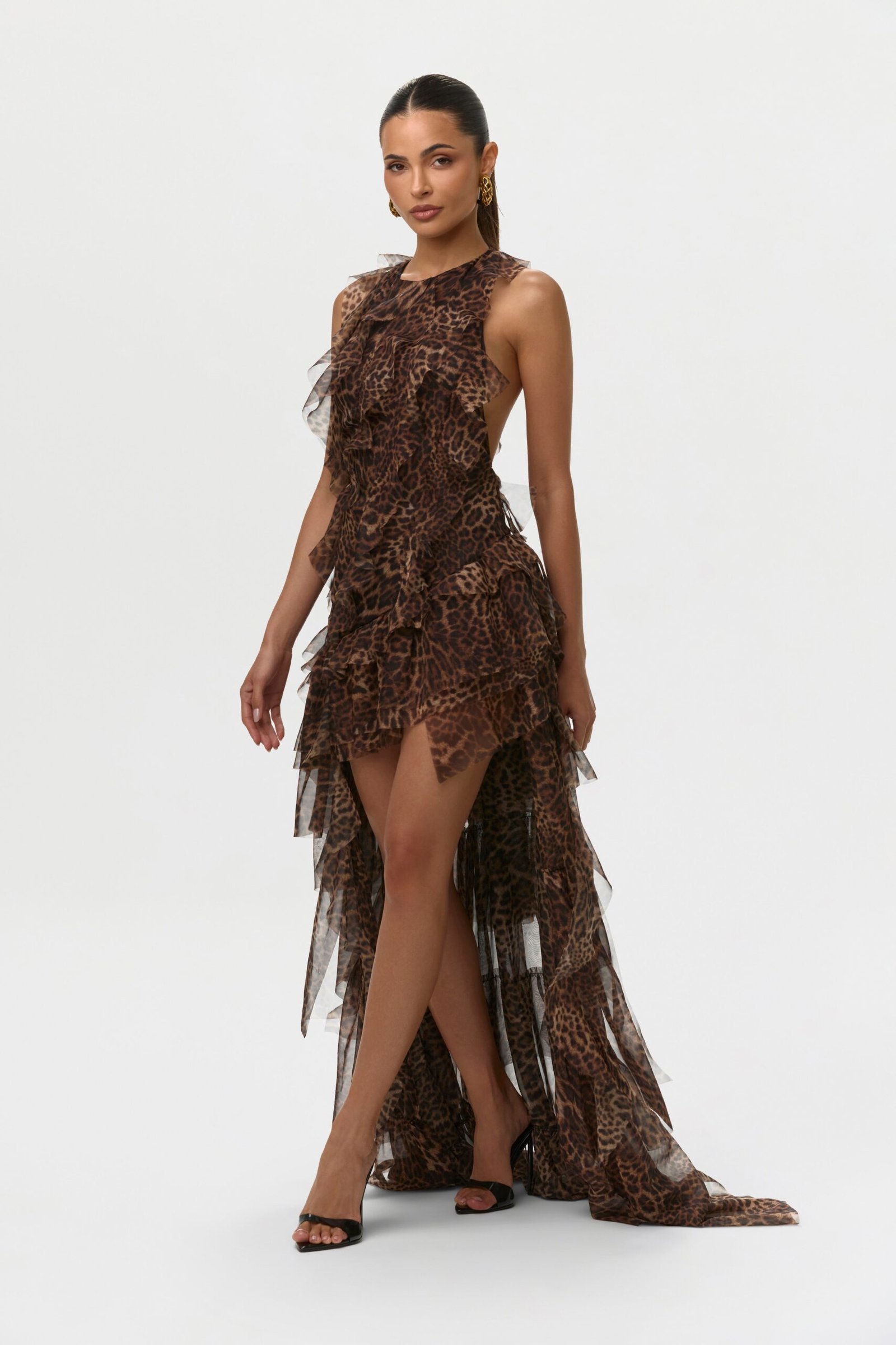 Chiffon Print Asymmetric Ruffle Dress - Image 3