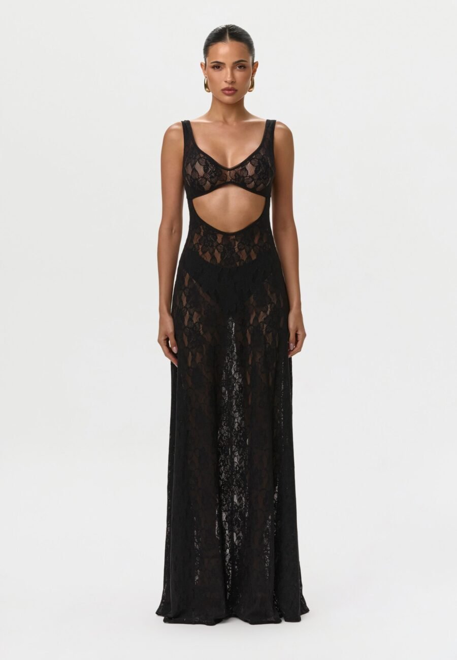 Stretch Lace Cut Out Maxi Dress