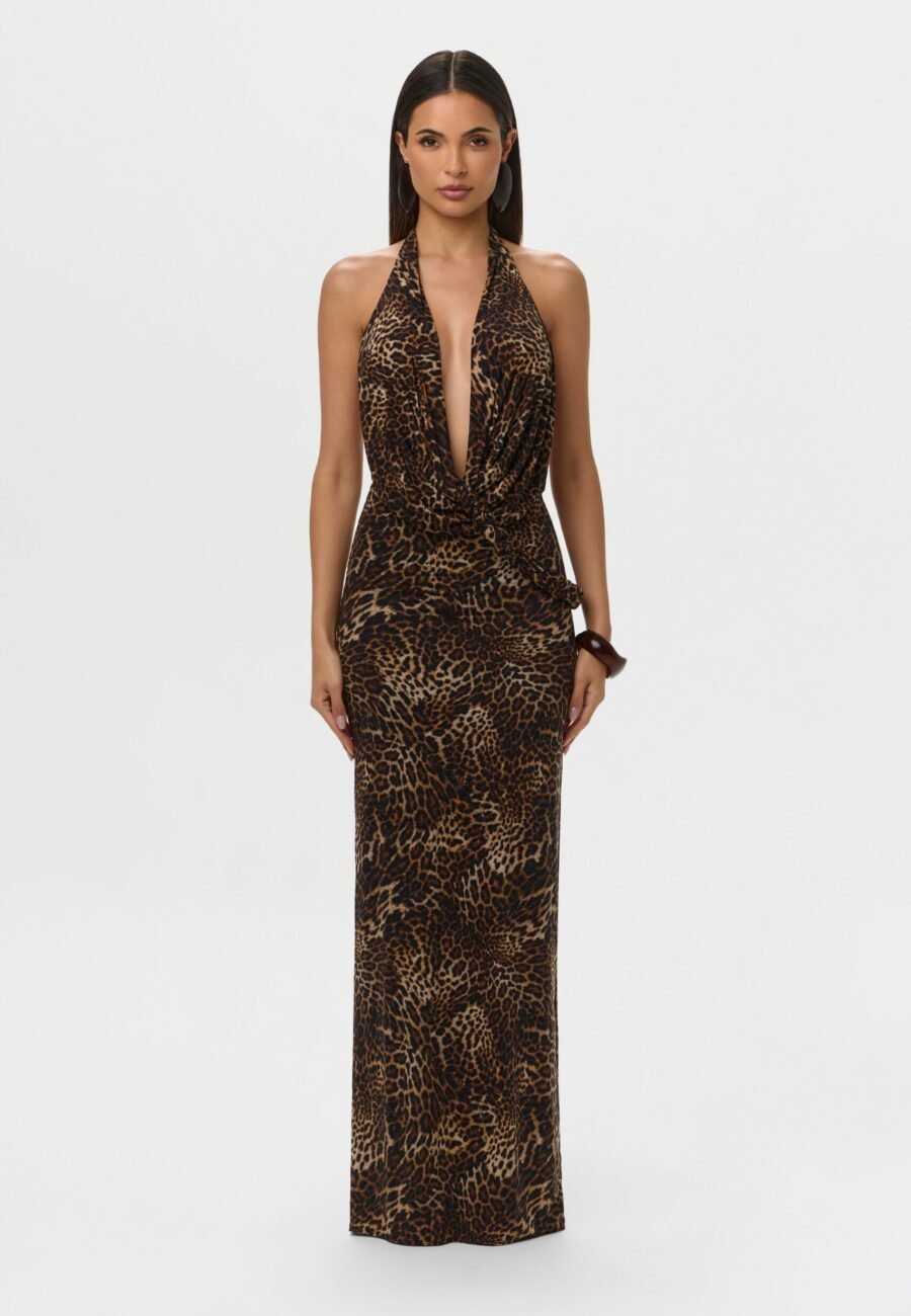 Naked Print Halter Braid Maxi Dress