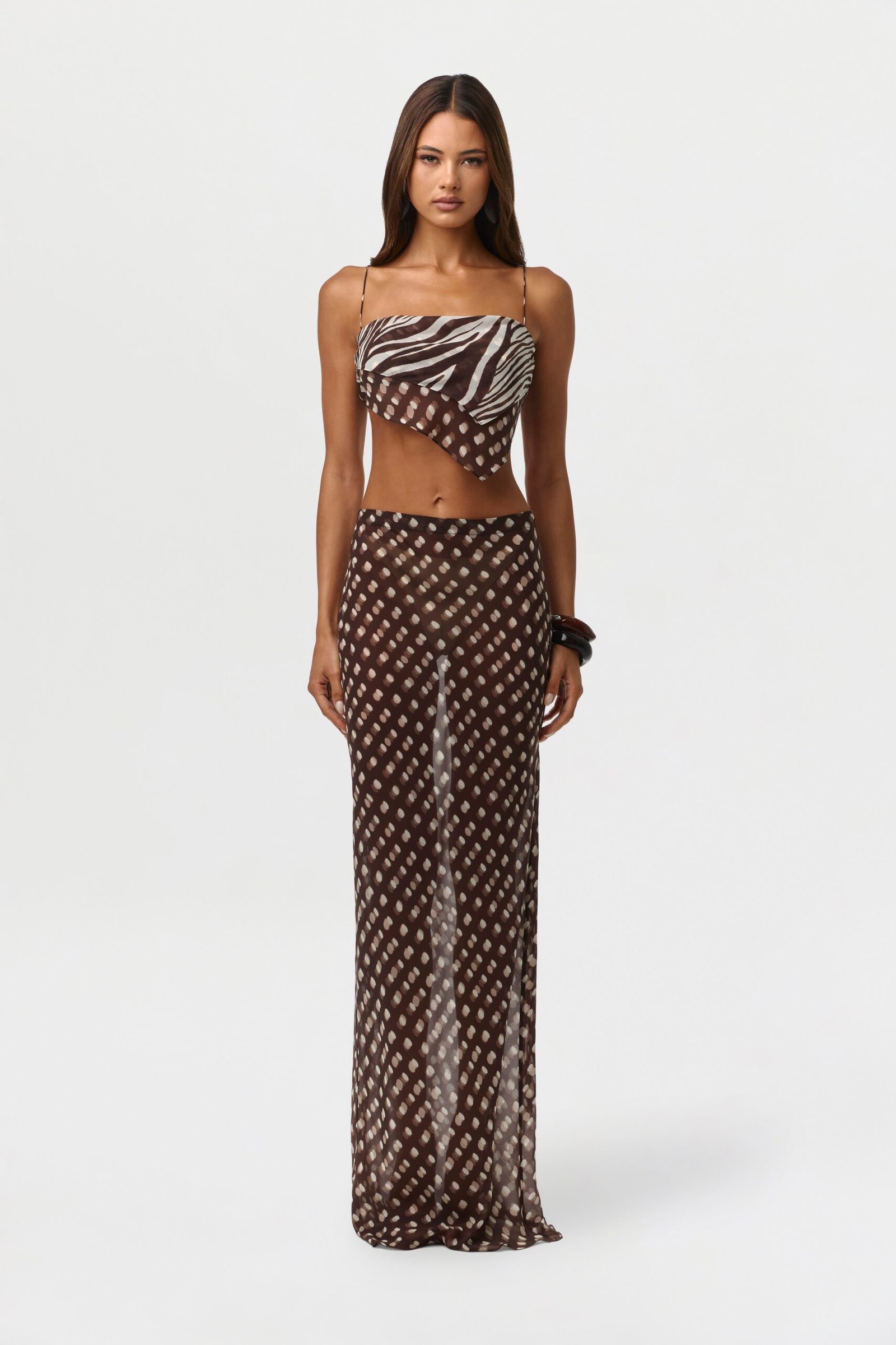Chiffon Print Asymmetric Crop Top - Image 2