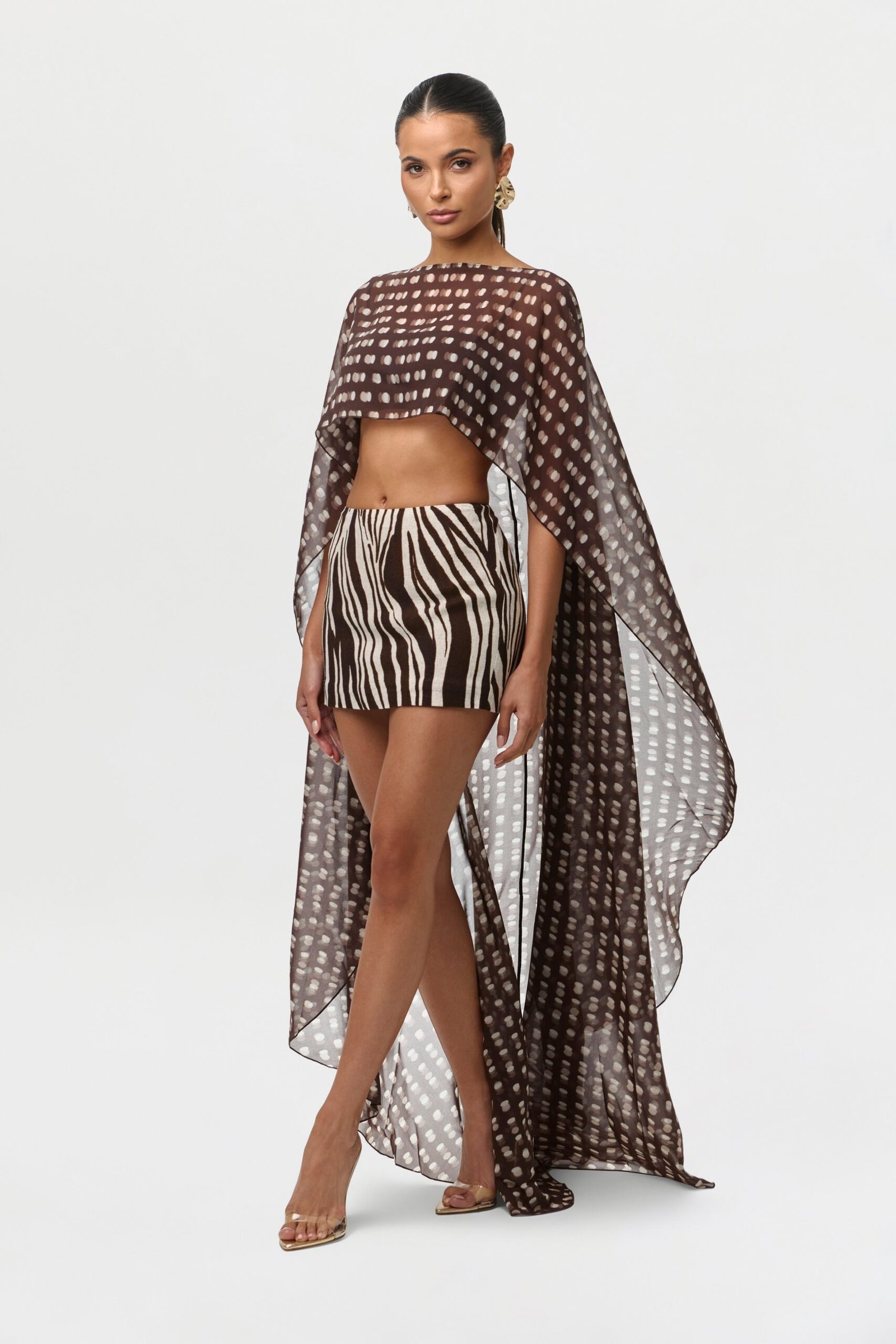 Chiffon Print Cape Crop Top - Image 4