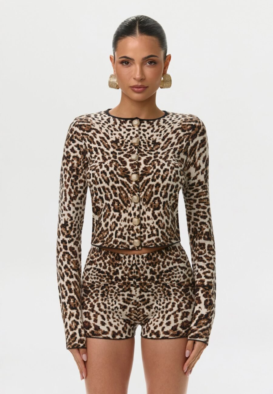 Knit Leopard Jacquard Cardigan Top